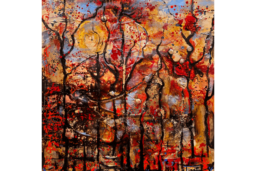 “Red Forest“ Technique: oil, mixed media on canvas Dimensions: 60 x 60 cm